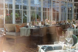 A7R08969 - 2023 - Gees Restaurant & Bar - Oxford - High Res - Wedding Glasshouse Exclusive Use Table Setup Flowers - Web Feature